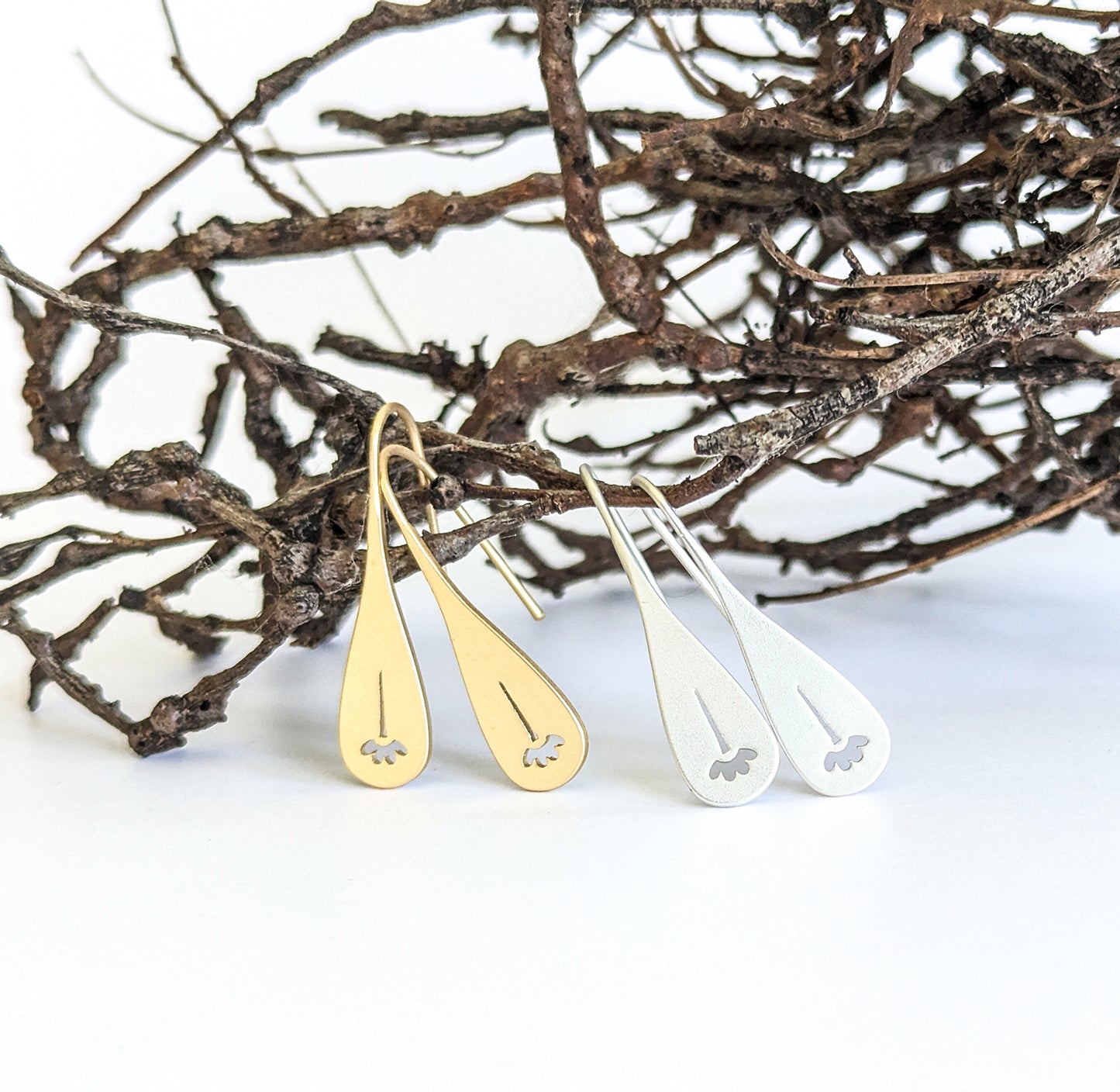flower stem cut-out earring