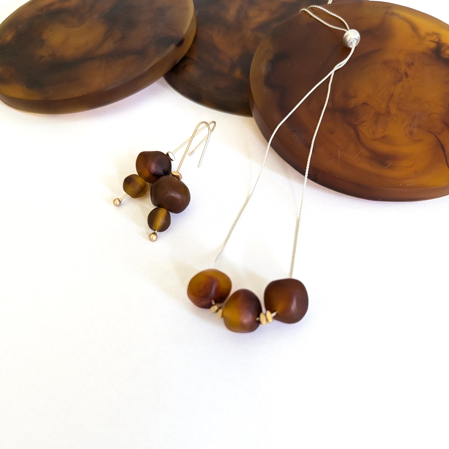 Triple Resin Tortoise Shell Bead Chain Necklace