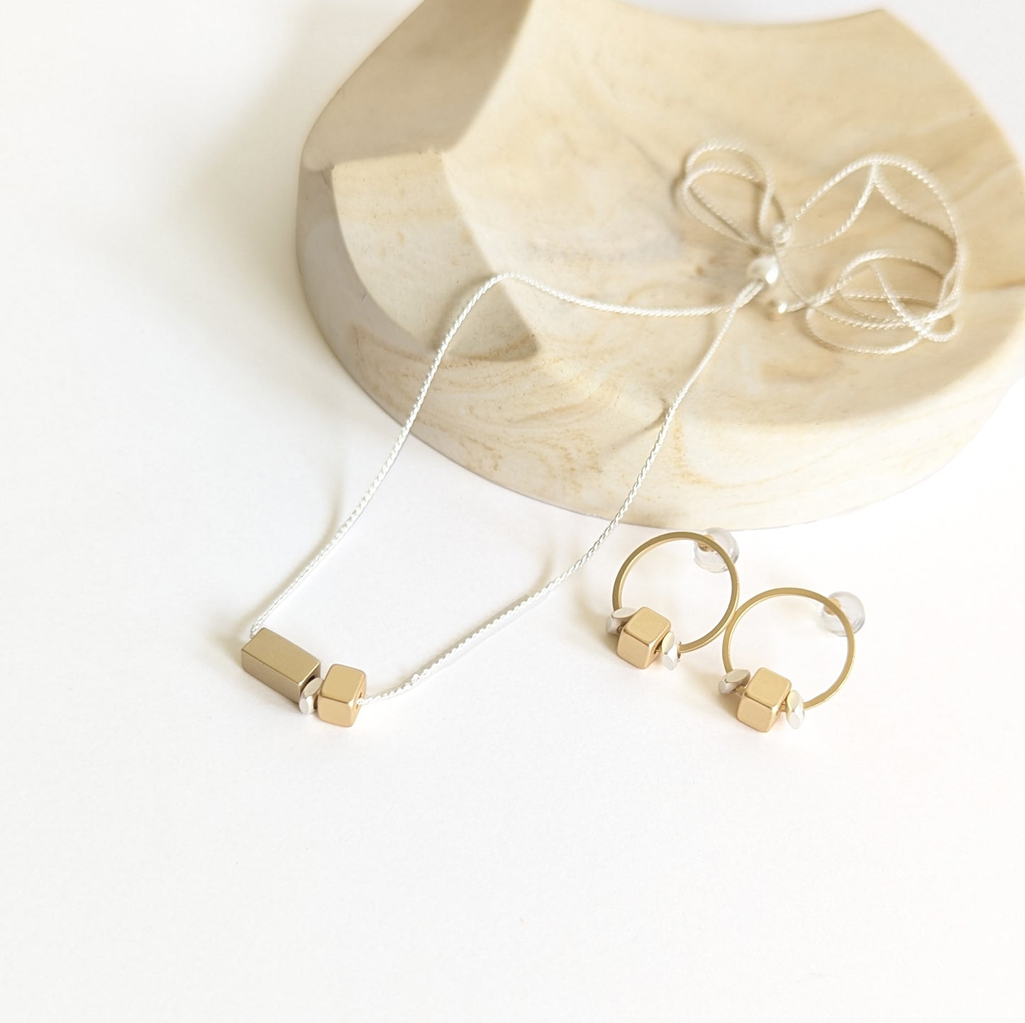 Circle Stud and Square Bead Feature and Spacer Beads