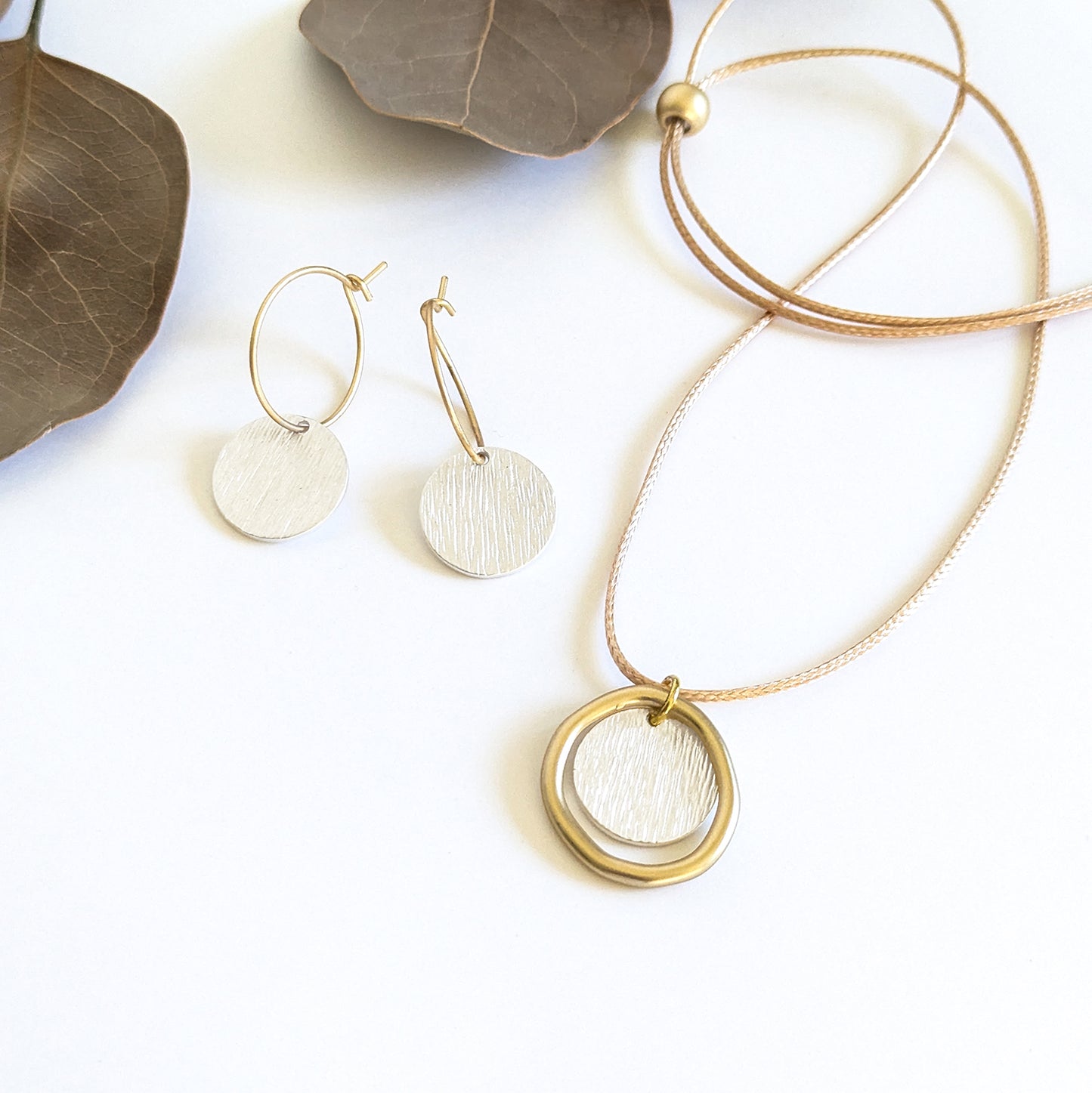 Small Hoop with Round Textured Disc Earring