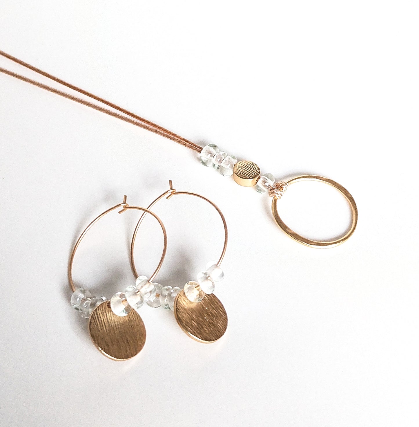 Coloured glass beads disc hoop earrings