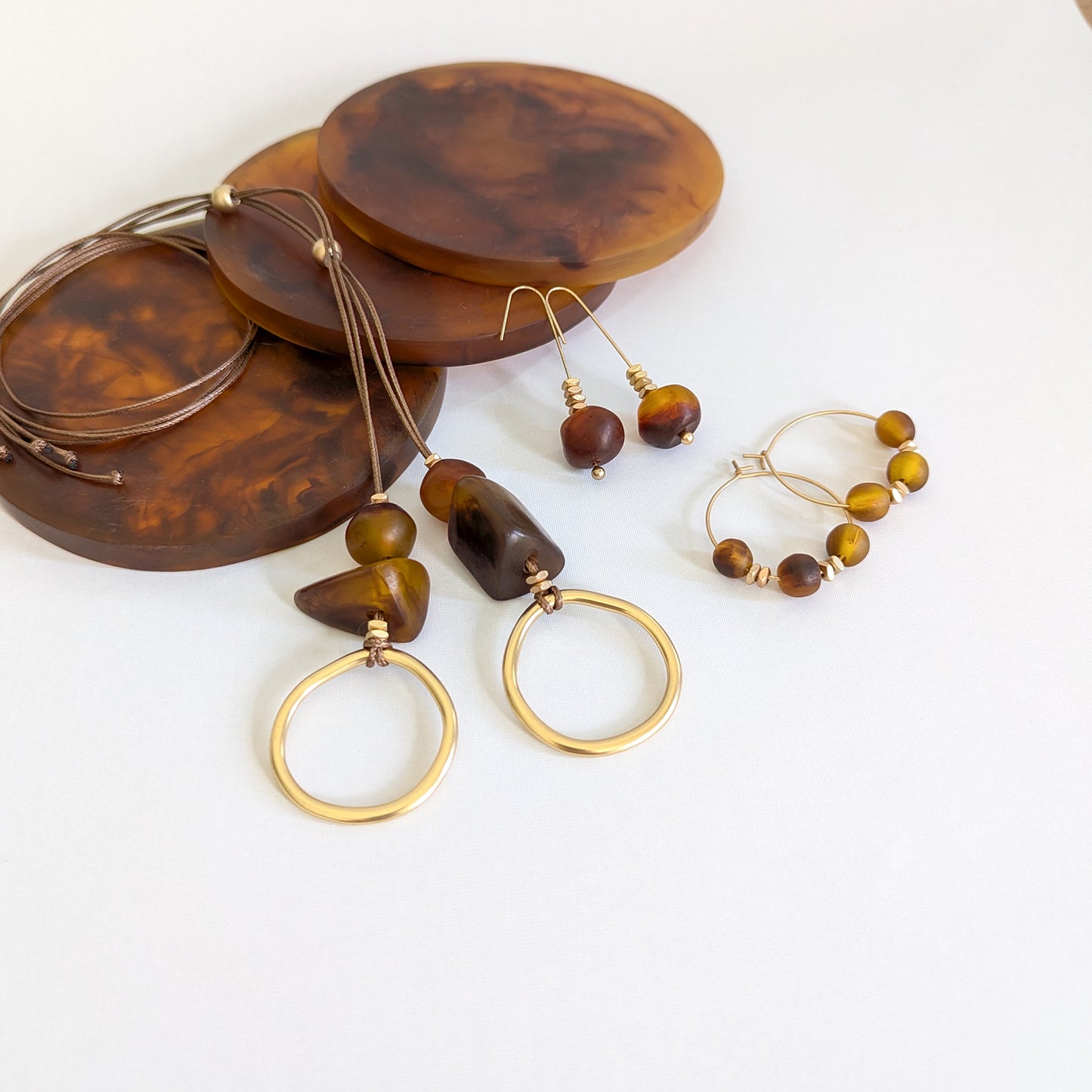 Tripe Tortoise Shell Bead Hoops