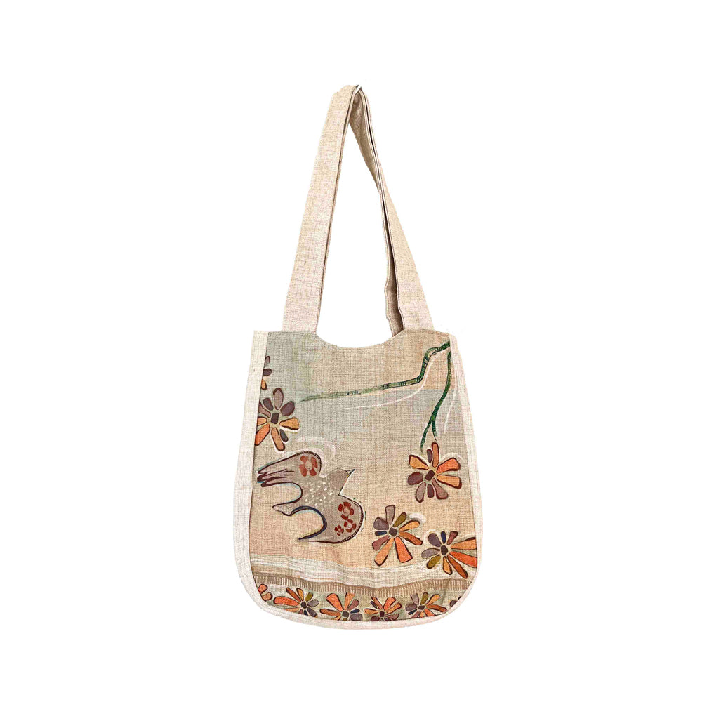 Flower Dove Linen Shoulder Bag Ranchodesigns