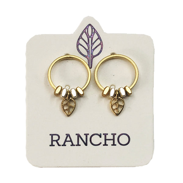Large circle stud with leaf feature