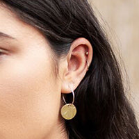 Small Hoop with Round Hammered Disc Earring