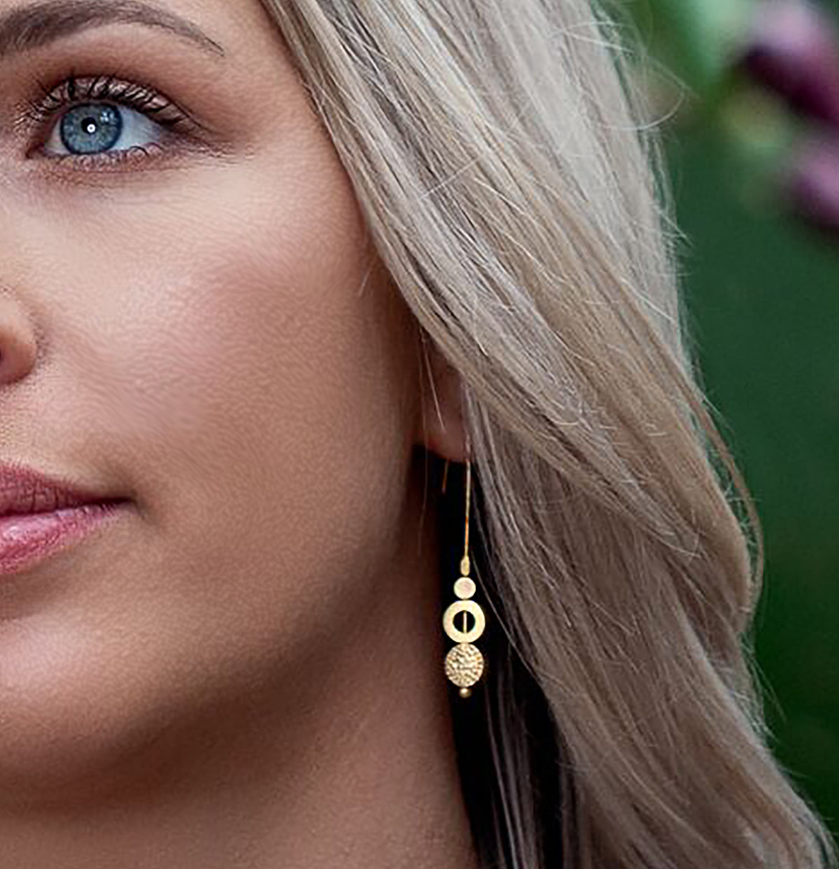 Long Straight Hook with Hollow Circle and Dot Earring