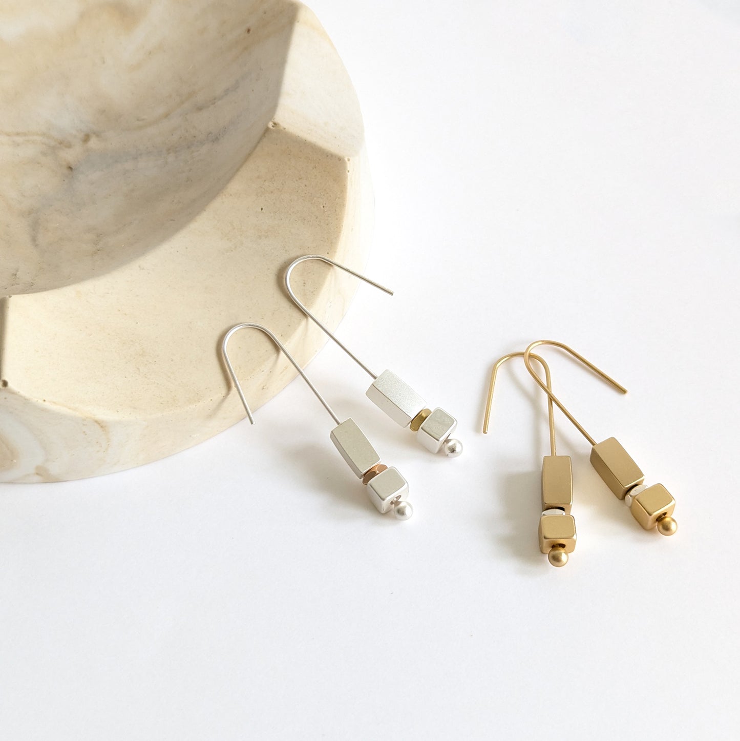 Block and Cube Medium Straight Hook Earring