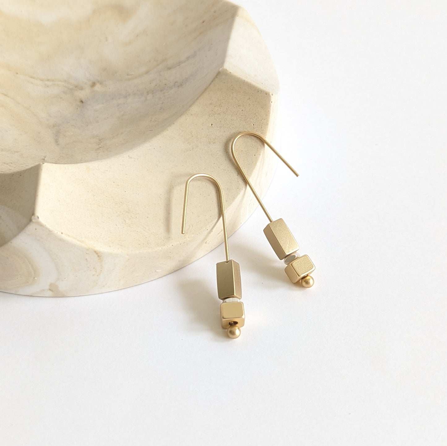 Block and Cube Medium Straight Hook Earring