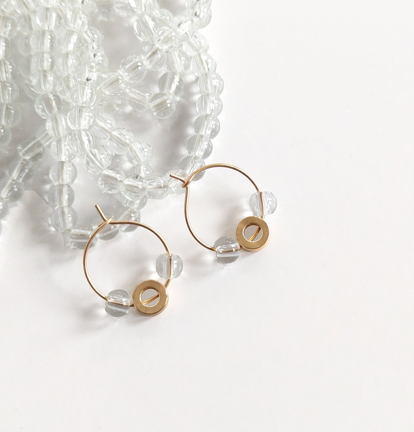 Round Glass and Small circle Hoop Earrings