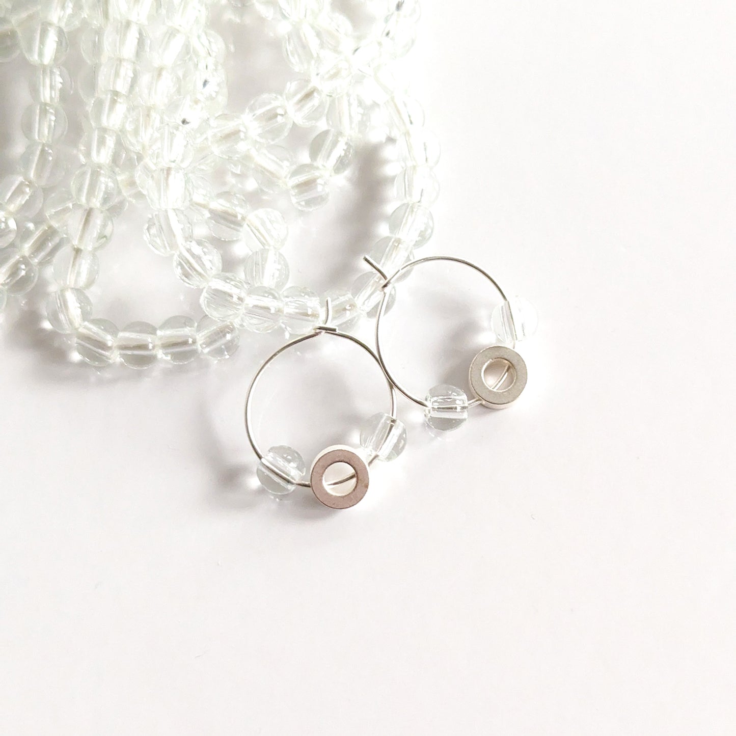 Round Glass and Small circle Hoop Earrings