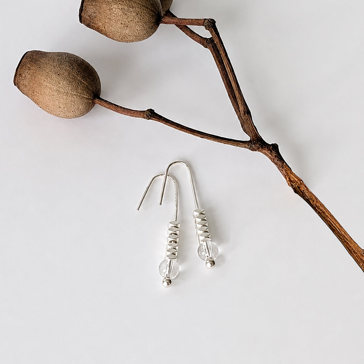 CRYSTAL CLEAR GLASS HOOK EARRINGS