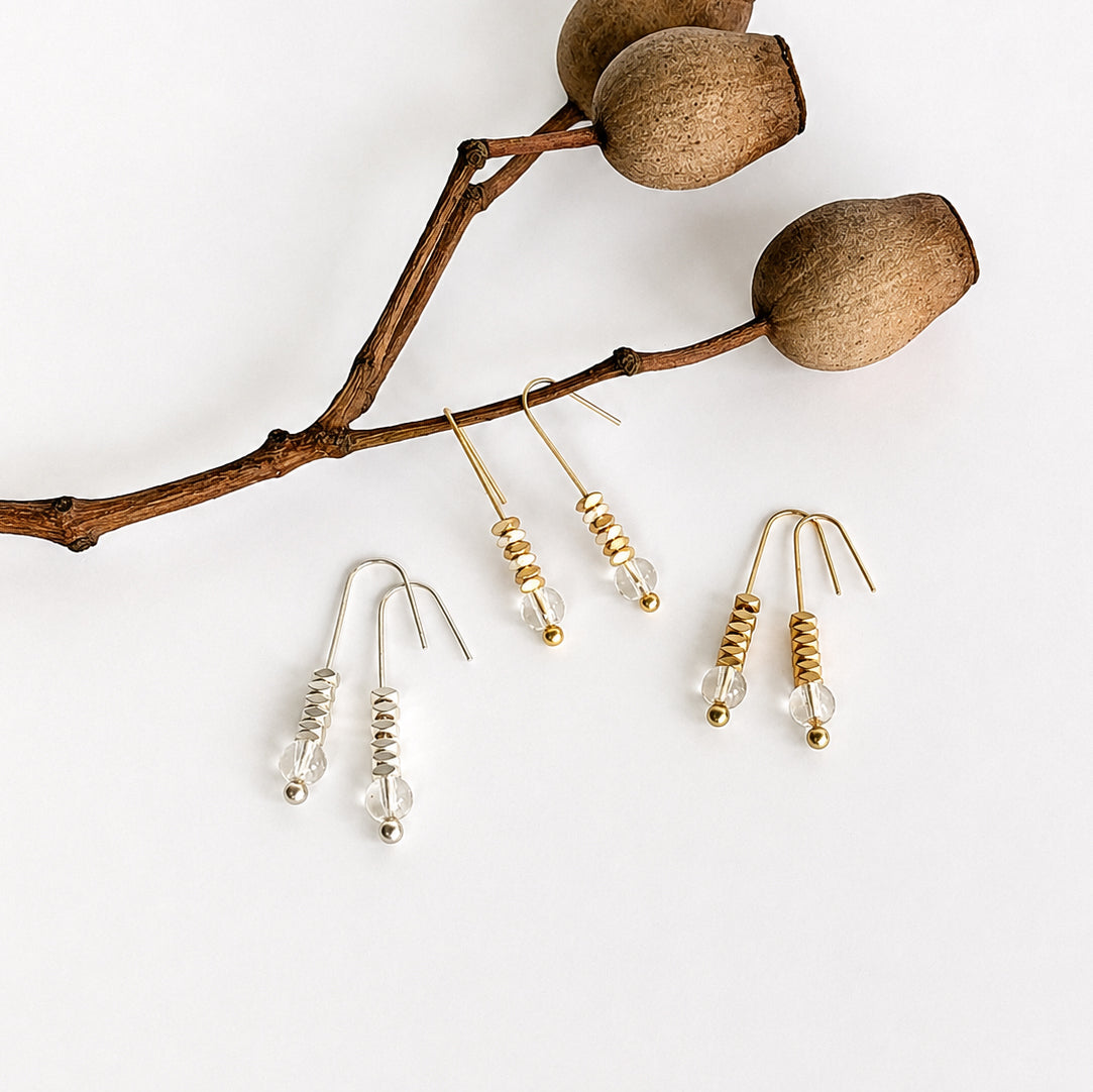 CRYSTAL CLEAR GLASS HOOK EARRINGS