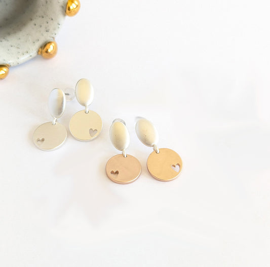 Void Heart Disc Stud Earrings