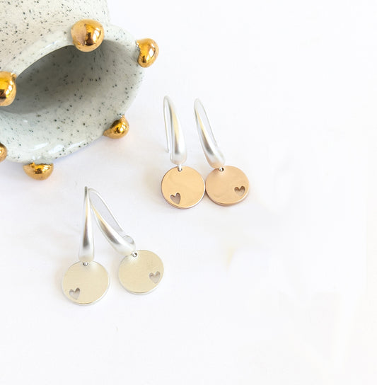 Void Heart Disc Chunky Hook Earrings