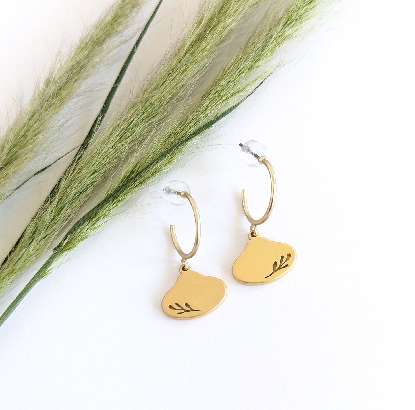 Oval Leaf Hoop Studs