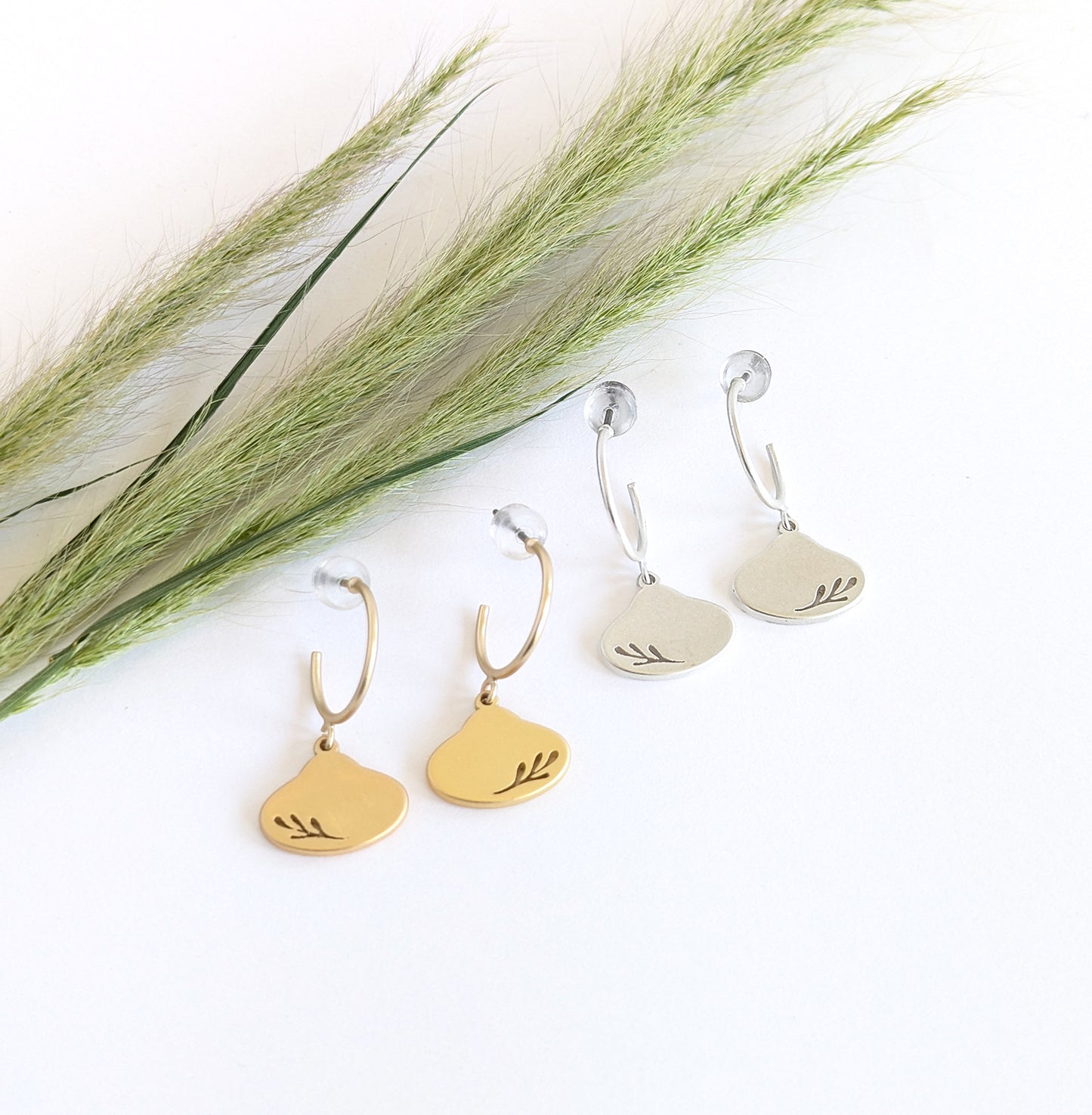 Oval Leaf Hoop Studs