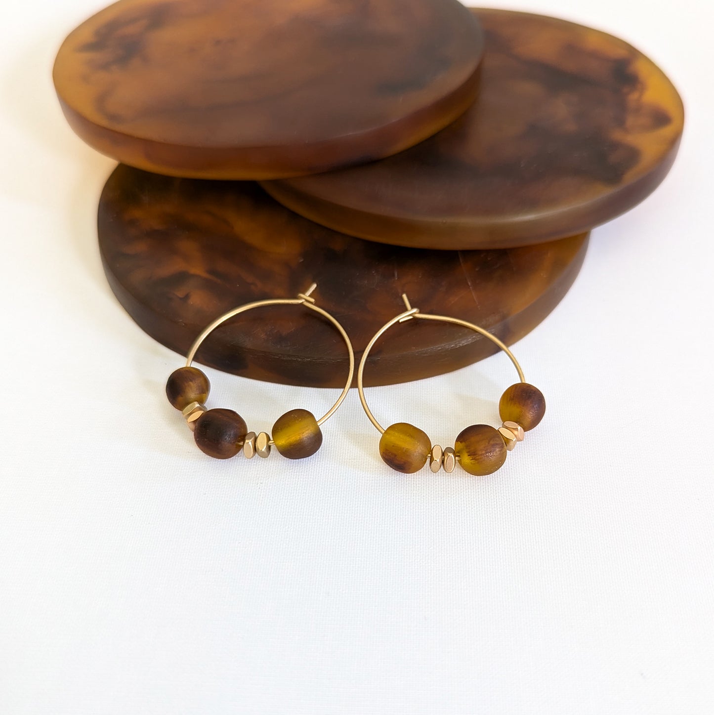 Tripe Tortoise Shell Bead Hoops