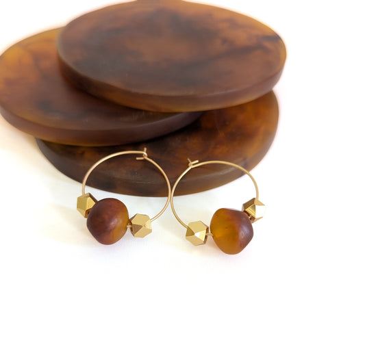 Facet + Tortoise Shell Bead Hoops
