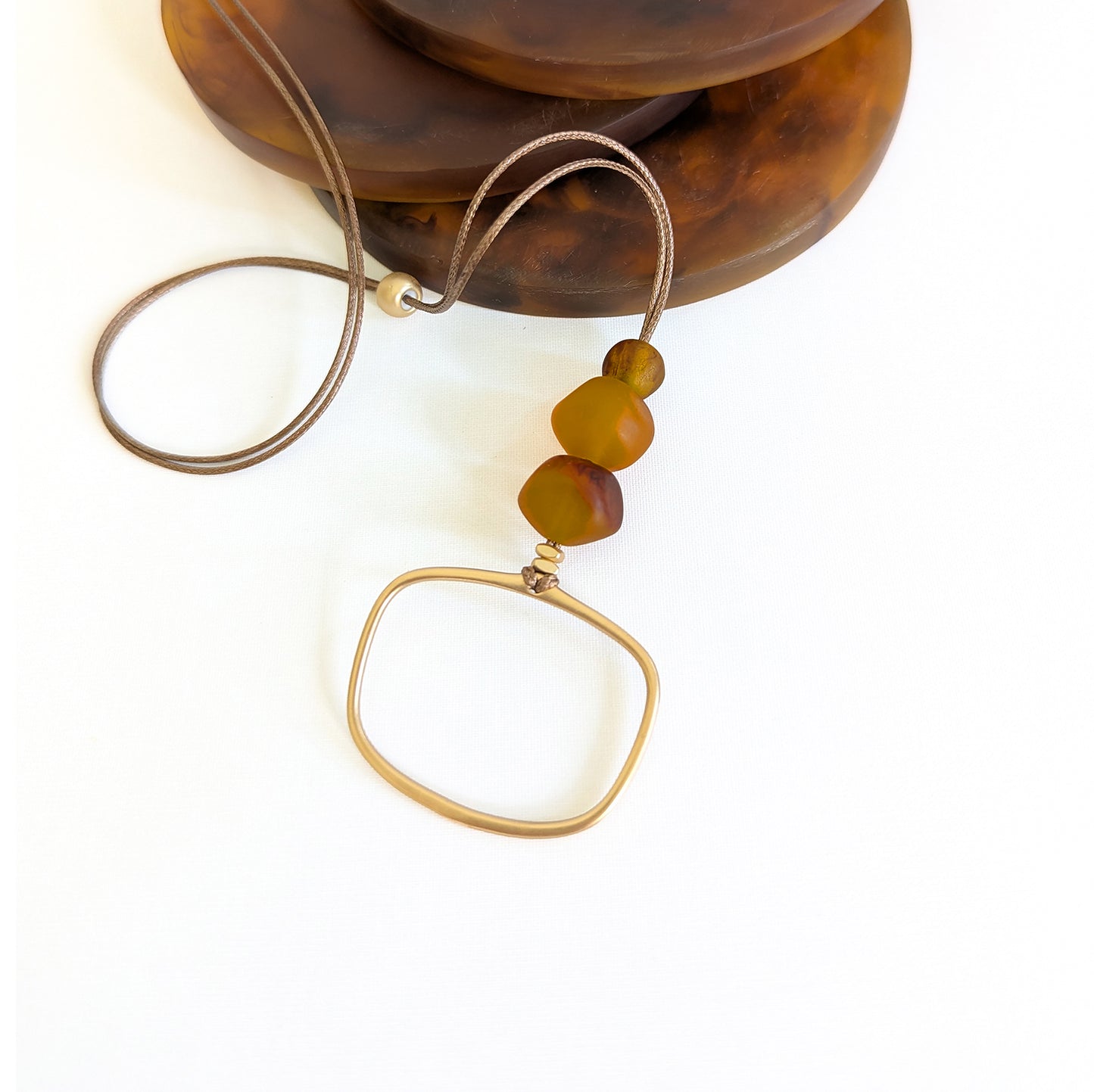 Round Resin Beads + Gold Nordic Ring Necklace