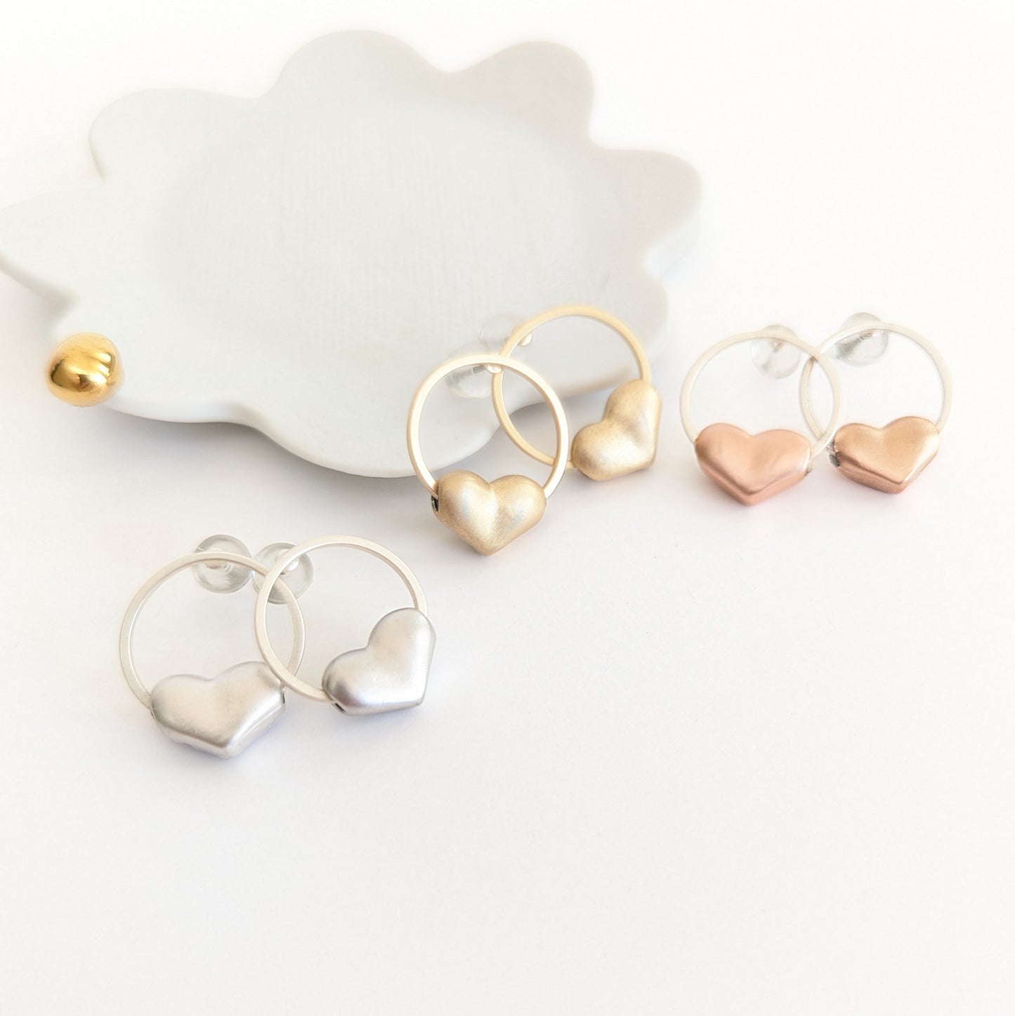 Rounded Heart Stud Earrings