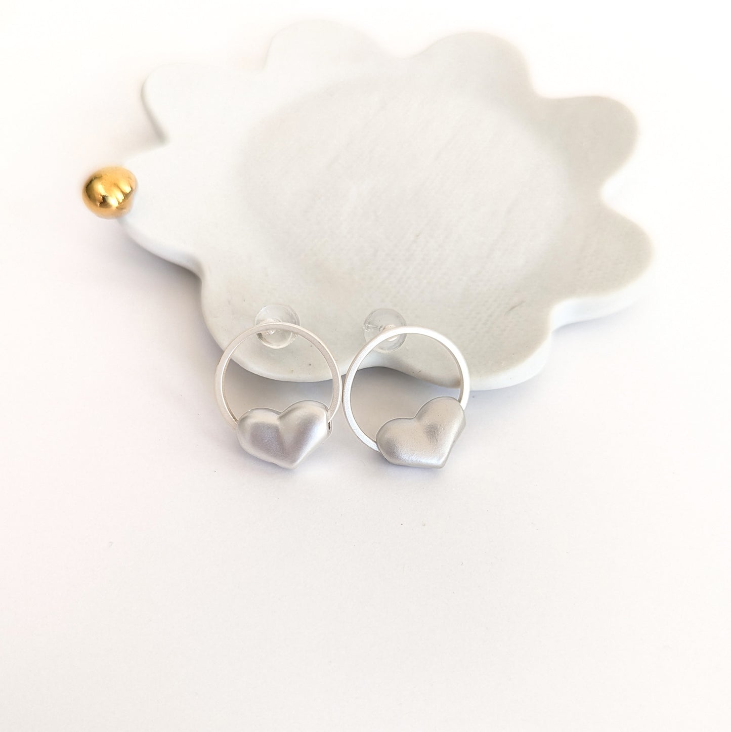 Rounded Heart Stud Earrings