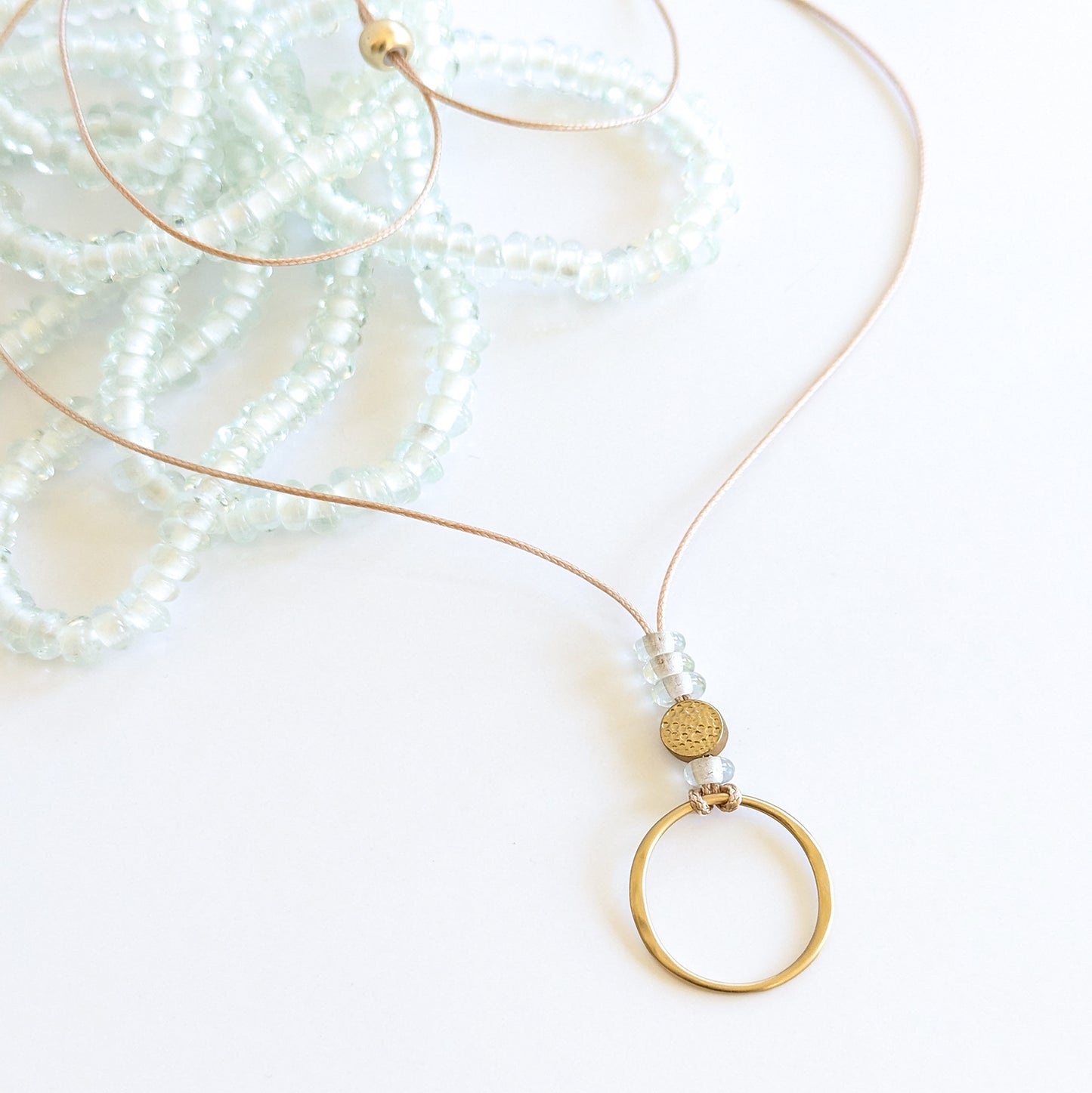 Small Transparent Glass and Hammered Hoop Necklaces
