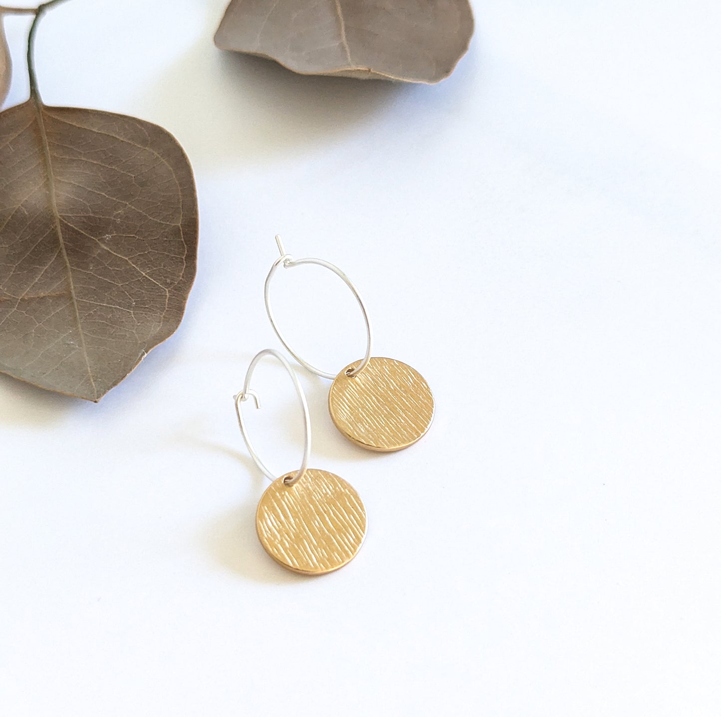 Small Hoop with Round Textured Disc Earring