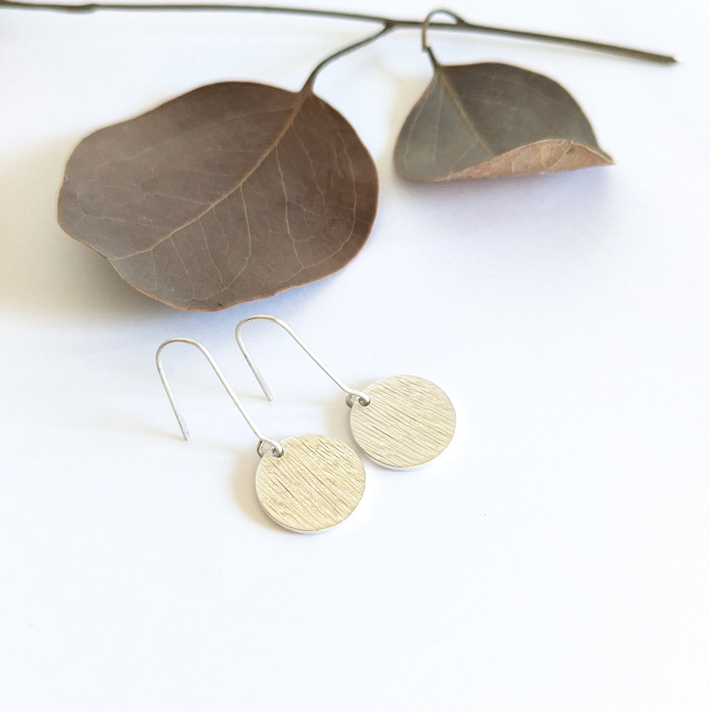 Short hook textured disc earring