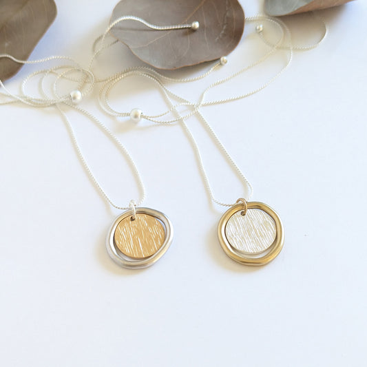 Ring with textured Disc Chain Necklace