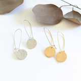 Catch back hook and textured disc earrings