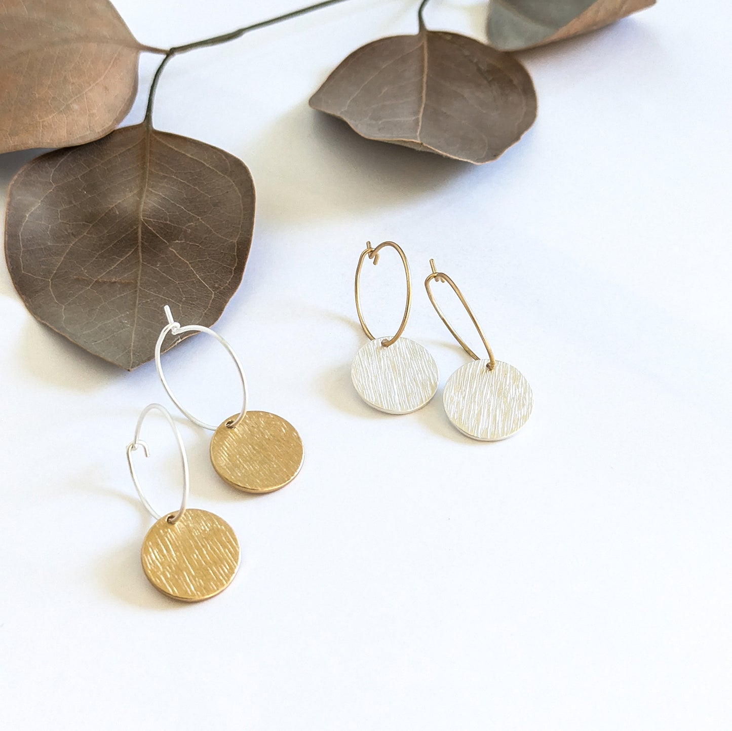 Small Hoop with Round Textured Disc Earring