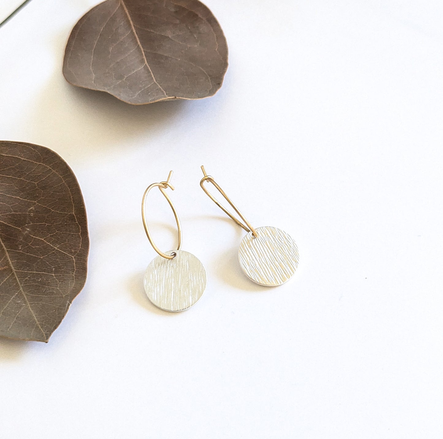 Small Hoop with Round Textured Disc Earring