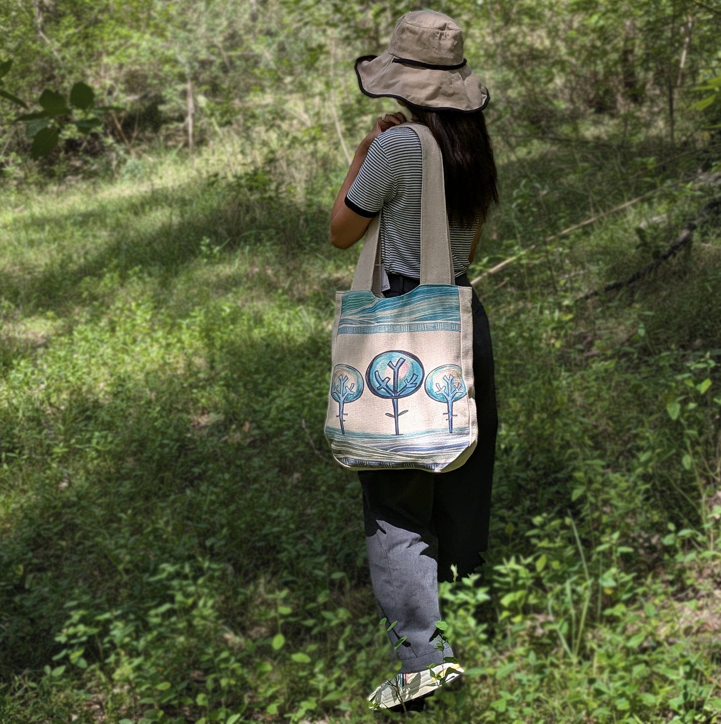 Water Colour Trees Linen Shoulder Bag