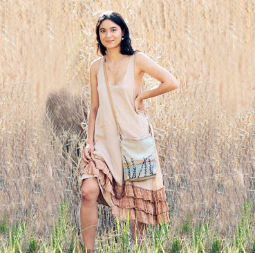 Pink Grasses Cross Body Linen Bags