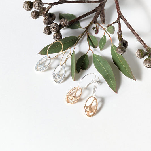 Gum Nut charm on small hoop earrings