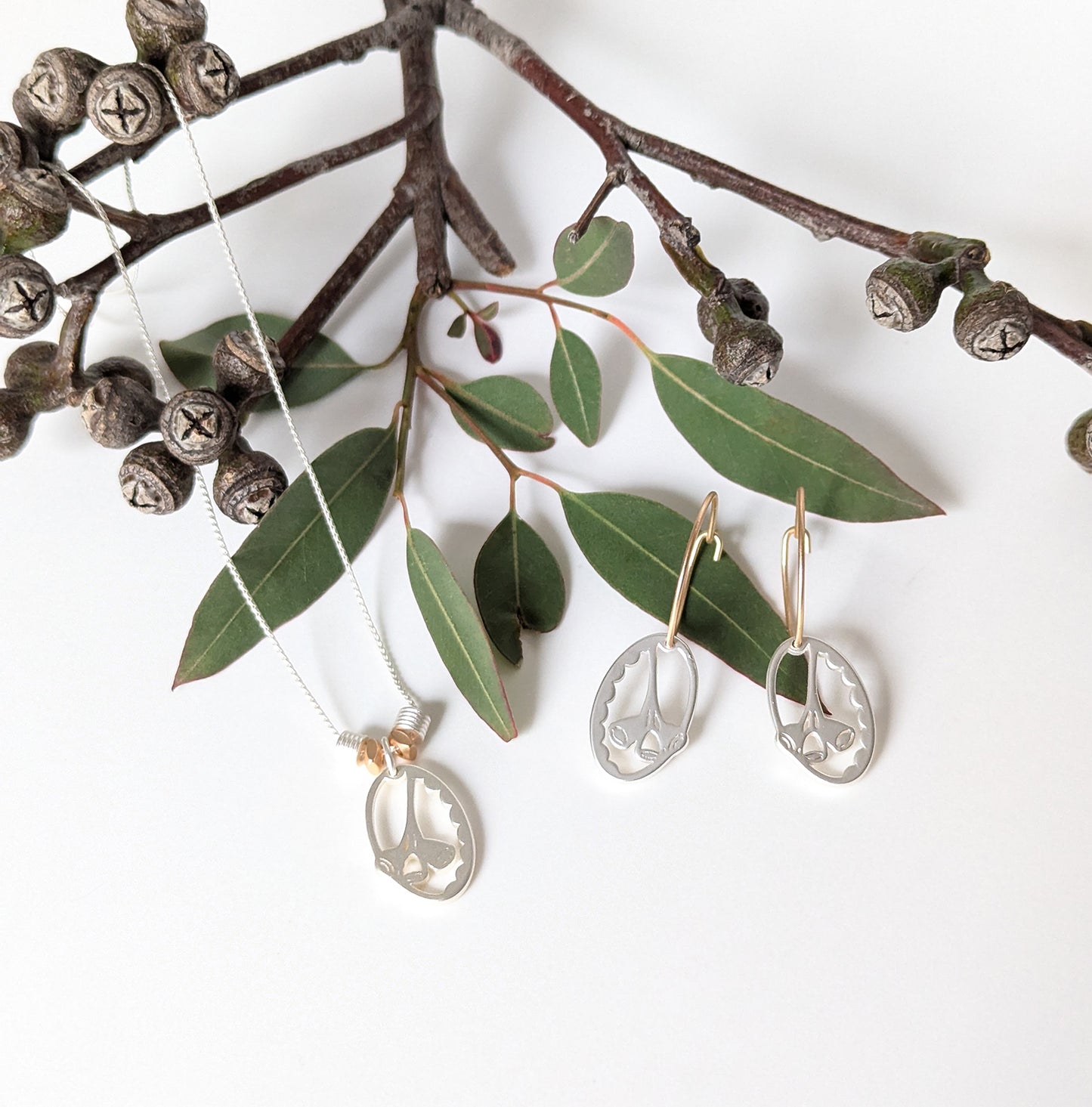 Gum Nut charm on small hoop earrings