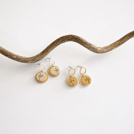 Seedling and disc stud earrings