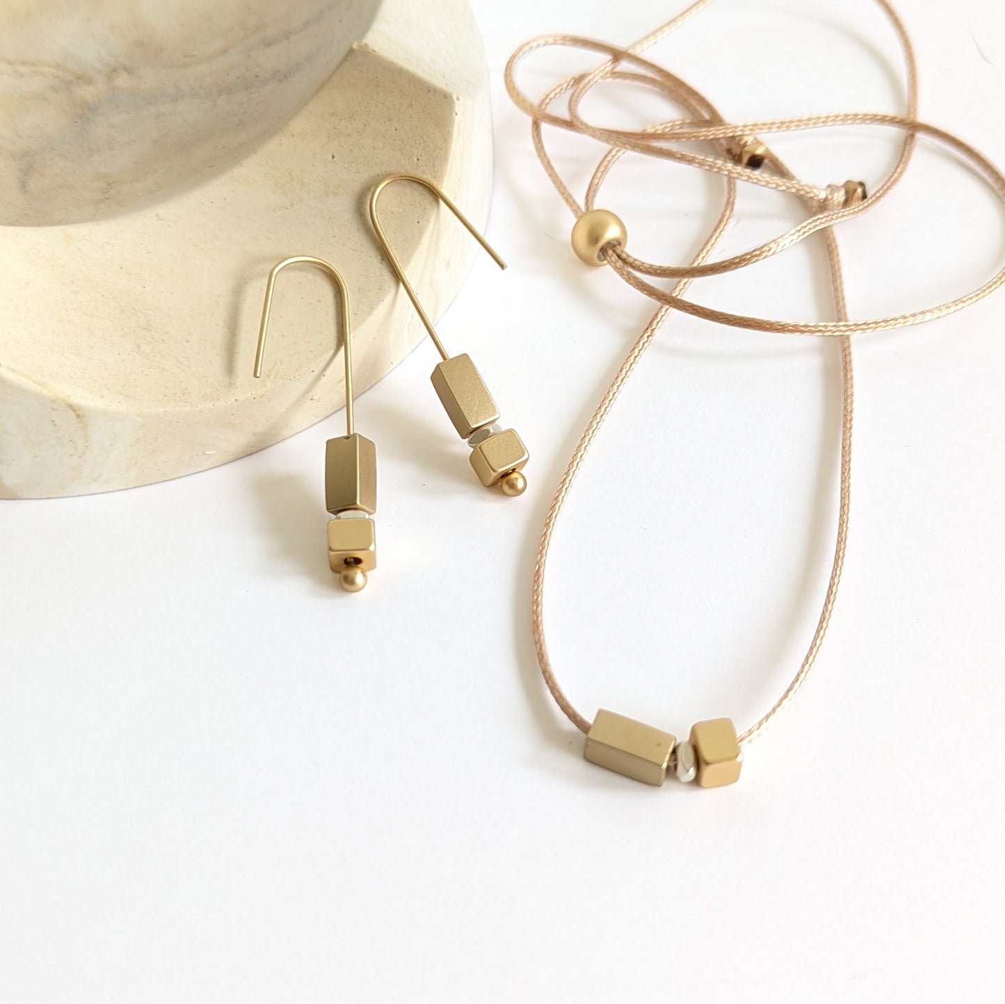 Block and Cube Medium Straight Hook Earring