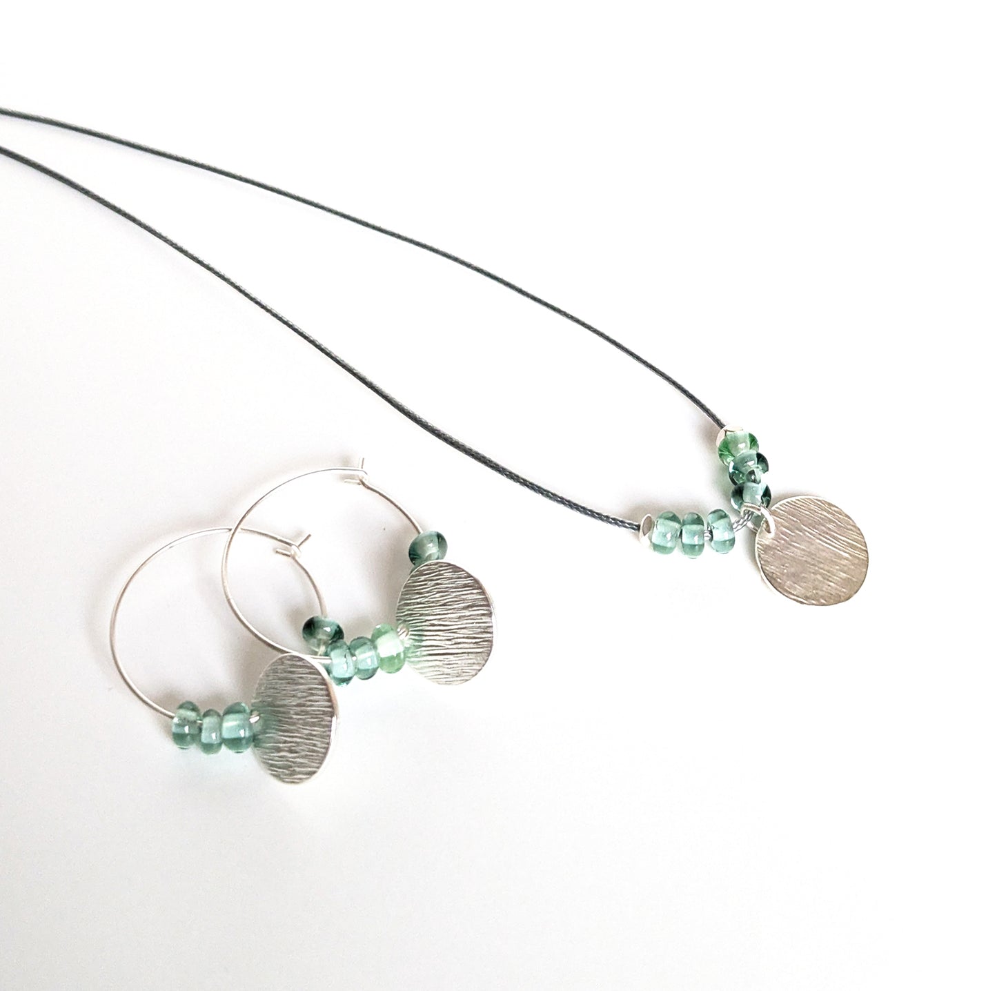 Coloured glass beads disc hoop earrings
