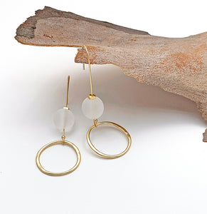 Hammered Ring Long Hook Earrings