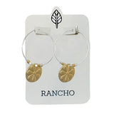 Large hoop with daisy disc and tiny sq beads earrings