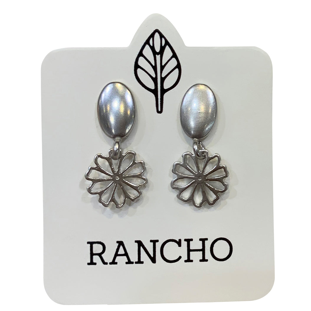 Solid Oval Stud with Daisy Charm Earring