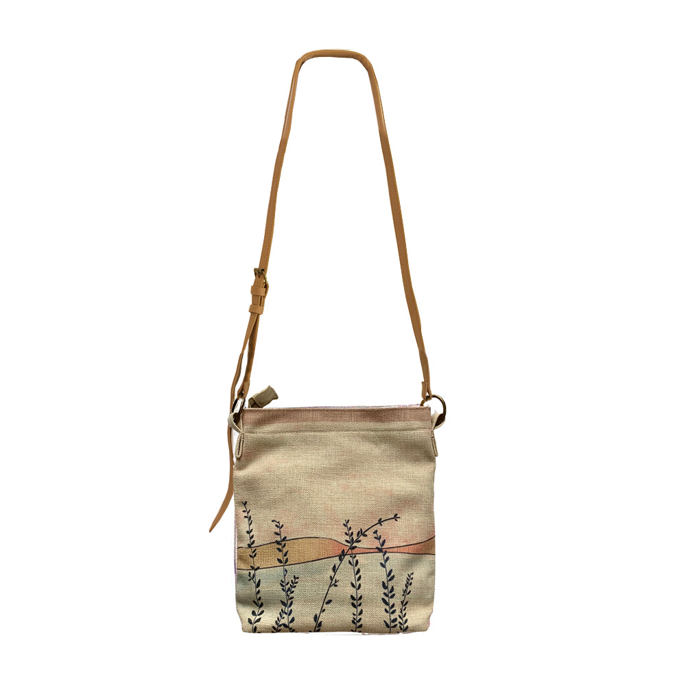 Pink Grasses Cross Body Linen Bags