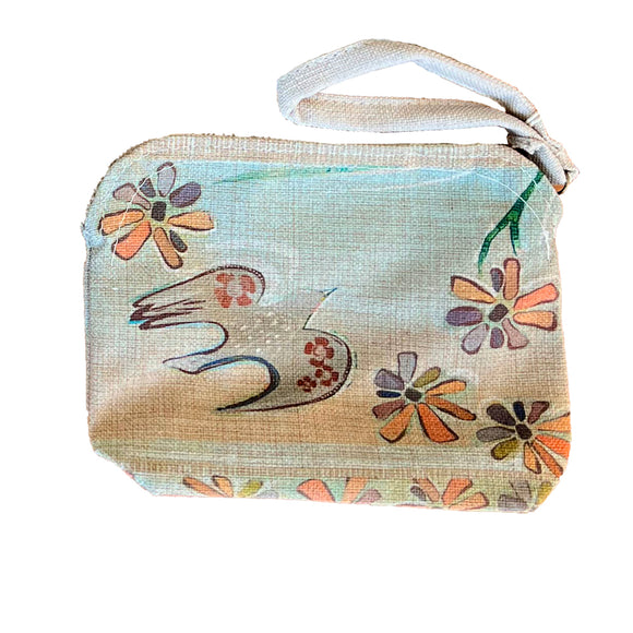 Flower Dove Linen Clutch Bag