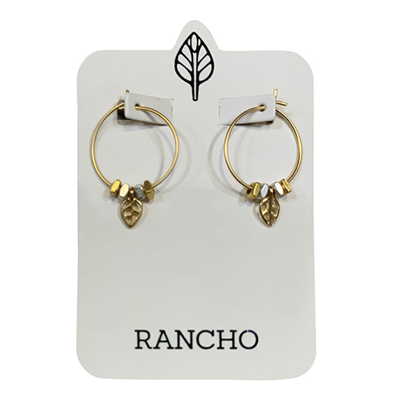 small silver or gold hoop and leaf earring