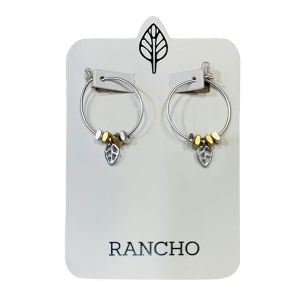 small silver or gold hoop and leaf earring