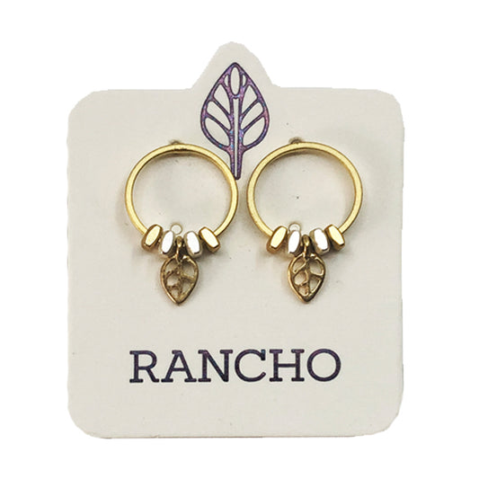 Large circle stud with leaf feature
