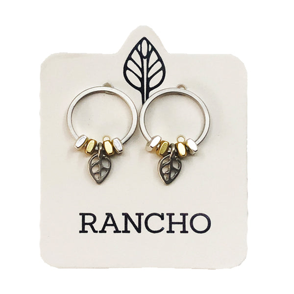 Circle stud with Small Leaf Earring