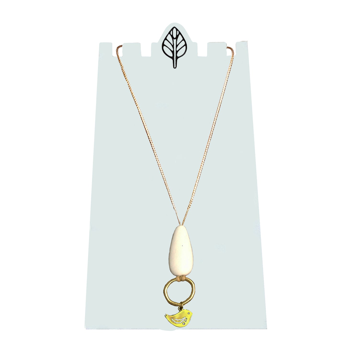Resin Teardrop and Gold Ring with Bird Necklace