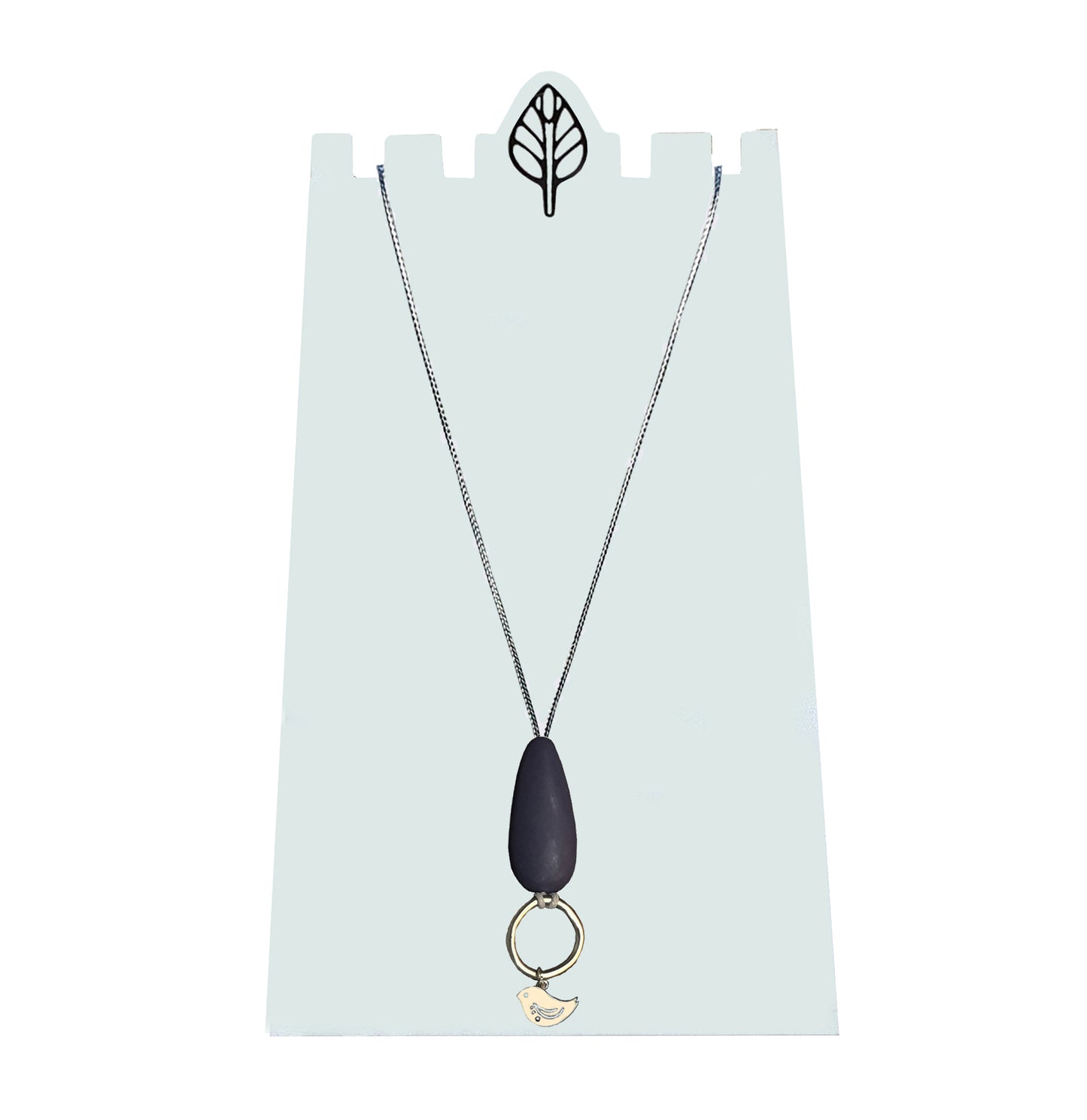 Resin Teardrop and Silver Ring with Bird Necklace